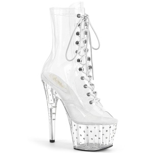 1021C-7 - 18 cm botines de tac�n altos pleaser strass transparentes