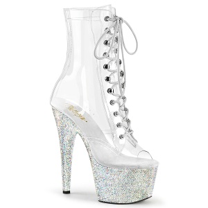 BEJ-1021C-7 - 18 cm botines de tac�n altos pleaser strass transparentes