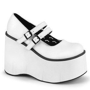 Blanco Vegano 11,5 cm DEMONIA KERA-08 zapatos de salón mary jane plataforma