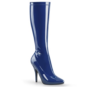 Botas de charol azules 13 cm SEDUCE-2000 botas tacón de aguja puntiagudos