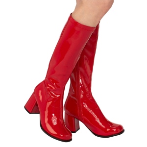 Botas rojas charol tacón ancho 7,5 cm - años 70 hippie disco gogo - botas debajo de la rodilla