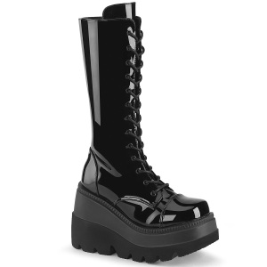 Charol 11,5 cm SHAKER-72 góticos botas de cordones mujer plataforma negro