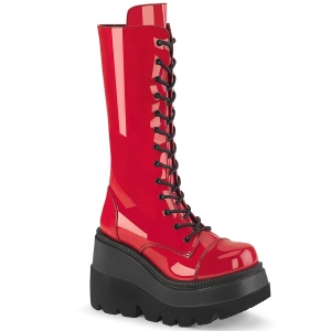 Charol 11,5 cm SHAKER-72 góticos botas de cordones mujer plataforma rojo