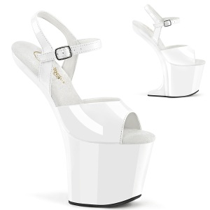 Charol 20 cm CRAZE-809 Heelless plataforma tacones altos pony blanco