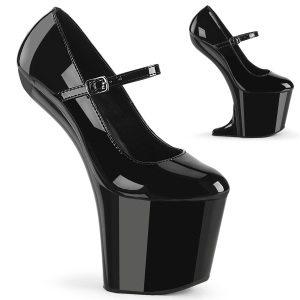Charol 20 cm CRAZE-880 Heelless plataforma zapato saln pony negro