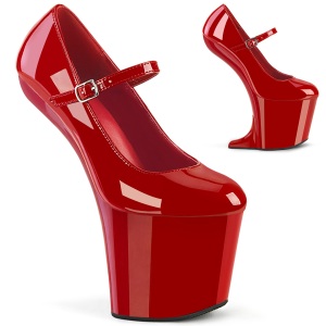 Charol 20 cm CRAZE-880 Heelless plataforma zapato salón pony rojo
