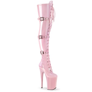 Charol 23 cm INFINITY-3028 botas altas tacón aguja con hebilla rosa