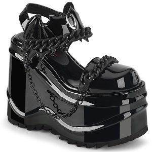 Charol Negros 15 cm DemoniaCult WAVE-20 lolita zapatos sandalias con cuña alta plataforma