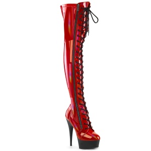 Charol rojo 15 cm DELIGHT-3029 botas por encima de la rodilla con cordones