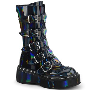 Holograma 5 cm EMILY-330 plataforma botas de mujer con hebillas