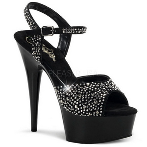 Negro 15 cm DELIGHT-609RS Zapatos tacón altos mujer Piedras Brillantes