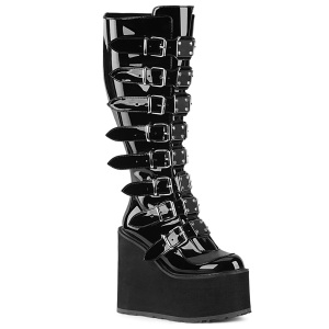 Negro Charol 14 cm demoniacult botas plataforma de caa ancha elsticos