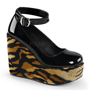 Negro Leopardo 13 cm POISON-03 Zapato Salón Cuña Alta