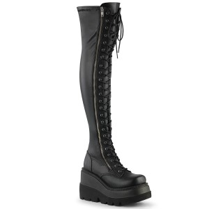 Negro Vegano 11,5 cm SHAKER-374 botas por encima de la rodilla con cordones