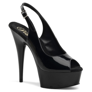Negro zapato de salón slingback peep toe y plataforma 15 cm