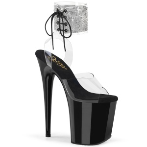Negros 20 cm FLAMINGO-2RS tacones altos con correa al tobillo strass