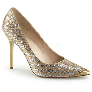 Oro Brillo 10 cm CLASSIQUE-20 zapatos puntiagudos tacón de aguja