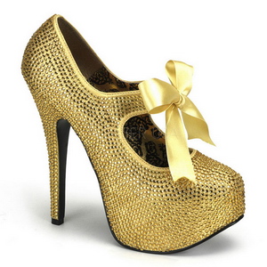 Oro Piedras Strass 14,5 cm Burlesque TEEZE-04R Plataforma Zapato Salón