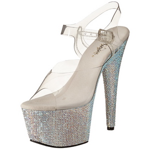 Plata 18 cm Pleaser BEJEWELED-708DM Strass Plataforma Tacones Altos