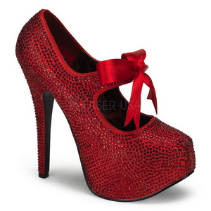 Rojo Piedras Strass 14,5 cm Burlesque TEEZE-04R Plataforma Zapato Salón