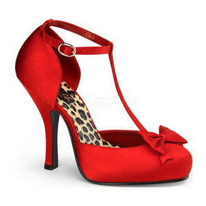 Rojo Satinado 12 cm retro vintage CUTIEPIE-12 zapatos de salón tacón bajo