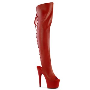 Vegano 18 cm ADORE-3019 tacón aguja botas altas punta abierta con cordones rojo