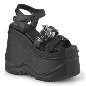 Vegano Negros 15 cm Demonia WAVE-13 lolita zapatos sandalias con cuña alta plataforma