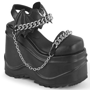 Vegano Negros 15 cm DemoniaCult WAVE-20 lolita zapatos sandalias con cuña alta plataforma