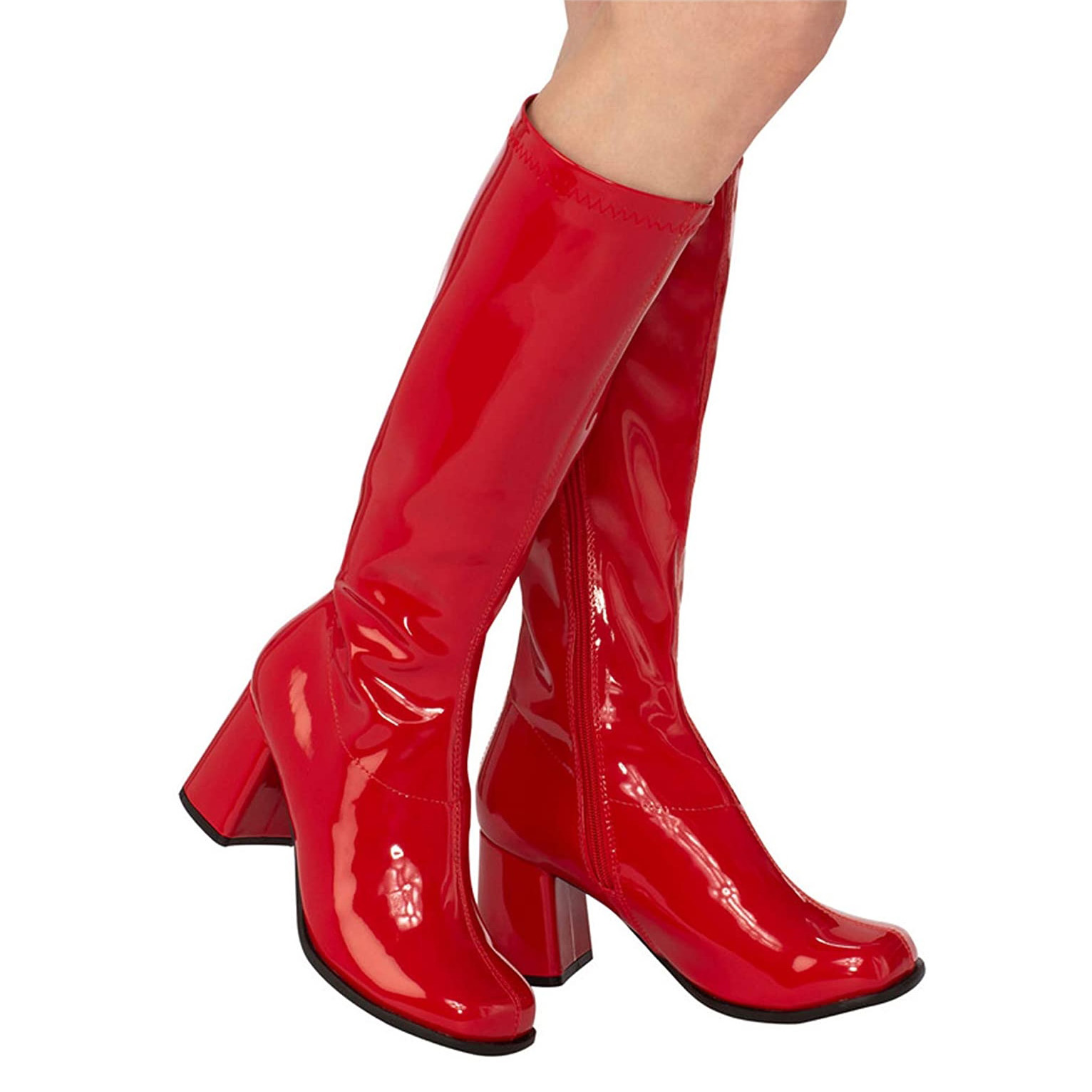 rojas charol tacón ancho 7,5 cm - años 70 hippie disco gogo - botas debajo de rodilla