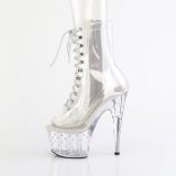 1021C-7 - 18 cm botines de tac�n altos pleaser strass transparentes