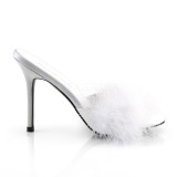 Blanco 10 cm CLASSIQUE-01F pantuflas tacón alto mujer con plumas de marabu