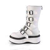 Blanco Polipiel 5 cm EMILY-330 plataforma botas de mujer con hebillas