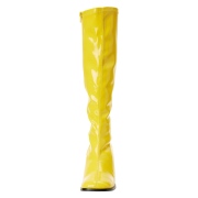 Botas amarillas charol tacón ancho 7,5 cm - años 70 hippie disco gogo - botas debajo de la rodilla