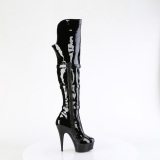 Charol 15 cm DELIGHT-3018 botas altas tacón aguja con hebilla negro