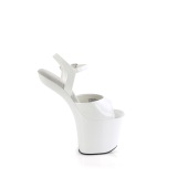 Charol 20 cm CRAZE-809 Heelless plataforma tacones altos pony blanco