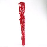 Charol 20 cm FLAMINGO-3028 botas altas tacón aguja con hebilla rojo