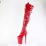 Charol 23 cm INFINITY-3028 botas altas tacón aguja con hebilla rojo