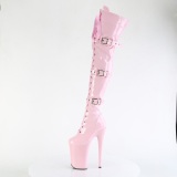 Charol 23 cm INFINITY-3028 botas altas tacón aguja con hebilla rosa