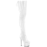 Charol blancos 18 cm ADORE-3850 botas por encima de la rodilla con cordones