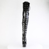 Charol negros 15 cm DELIGHT-3022 botas por encima de la rodilla con cordones