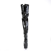 Charol negros 15 cm DELIGHT-3027 botas por encima de la rodilla con cordones