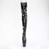 Charol negros 18 cm ADORE-3850 botas por encima de la rodilla con cordones
