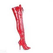 Charol rojo 13 cm SEDUCE-3024 botas por encima de la rodilla con cordones