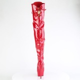 Charol rojo 15 cm DELIGHT-3022 botas por encima de la rodilla con cordones