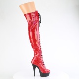 Charol rojo 15 cm DELIGHT-3029 botas por encima de la rodilla con cordones