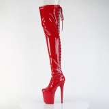 Charol rojo 20 cm FLAMINGO-3850 botas por encima de la rodilla con cordones