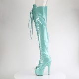 Glitter Verdes 18 cm PEEP TOE tacones botas altas por encima de la rodilla con cordones