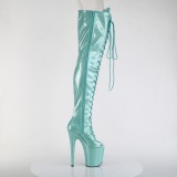 Glitter Verdes 20 cm PEEP TOE tacones botas altas por encima de la rodilla con cordones
