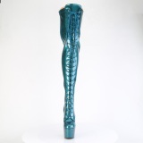 Glitter verde azulado 18 cm ADORE-3020GP tacones botas altas por encima de la rodilla con cordones