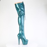 Glitter verde azulado 18 cm ADORE-3020GP tacones botas altas por encima de la rodilla con cordones